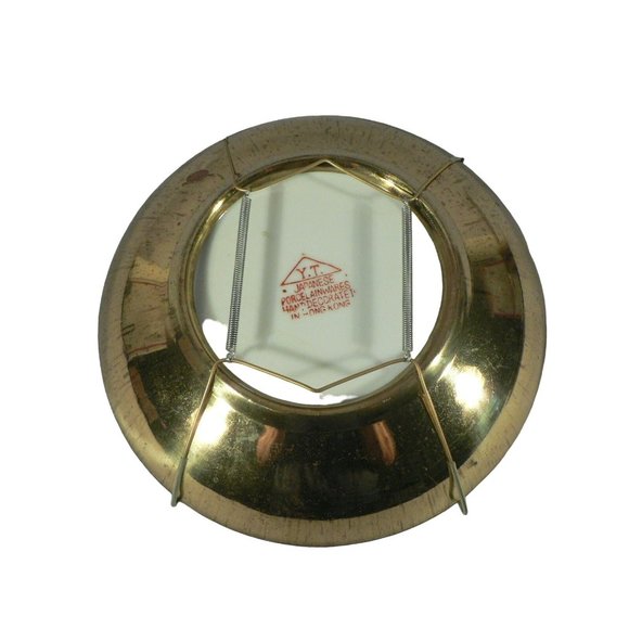 Plate Y.T. Porcelainwares Hand-Painted Botanicals Brass Encased Back Hong Kong 8 - Picture 8 of 10